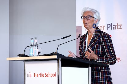 La presidenta del BCE, Christine Lagarde, durante una charla en la Hertie School de Berlín, la semana pasada.