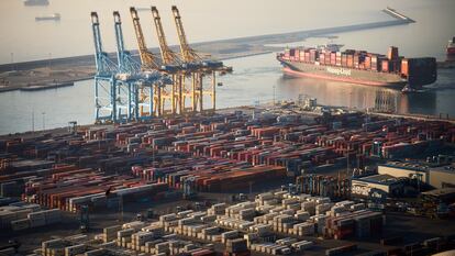 Cargo containers at the port of Barcelona.