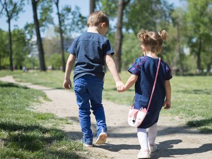 Dos hermanos dan un paseo en la naturaleza.